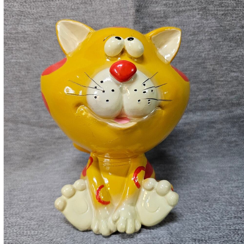 VTG Ceramic Bank Cat Yellow Piggy Bank Coin Money Bank Kitty 6"